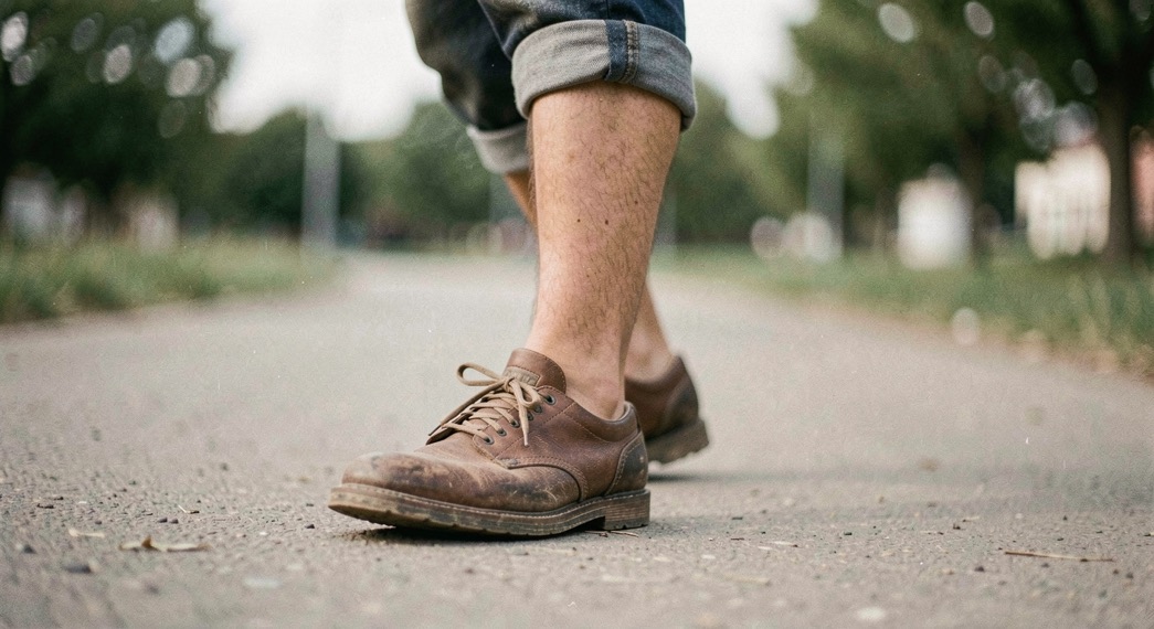 Ronde trap in zijaanzicht met het steunbeen gedraaid op de bal van de voet